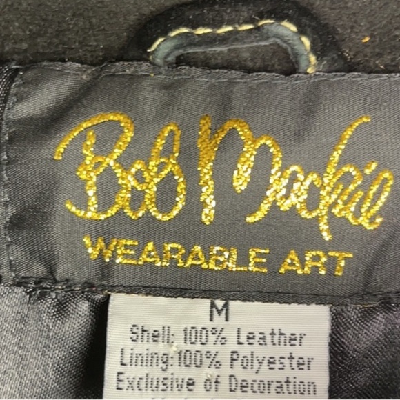 Bob Mackie Gold Embroidered Black Leather Suede Jacket - Picture 3 of 9